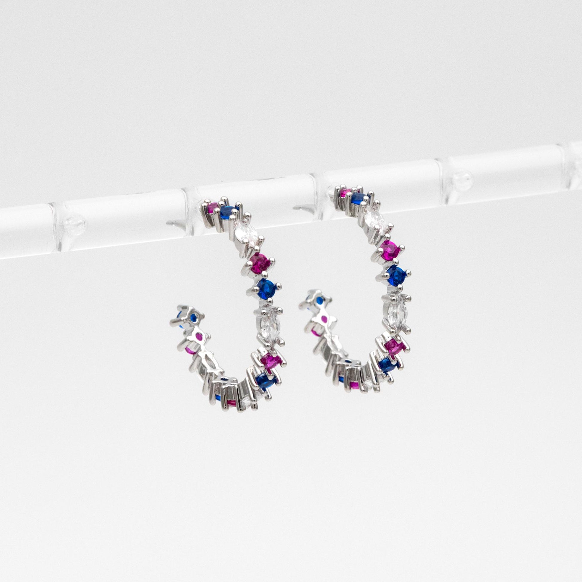 4pcs CZ Pave Gold/ Silver Round Circle Earrings, Gold/ Rhodium plated Brass, Geometric Hoop Stud Earrings (GB-4505)