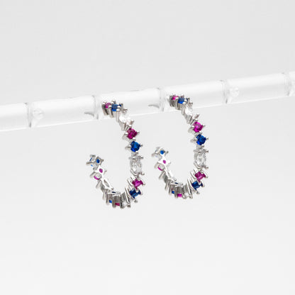 4pcs CZ Pave Gold/ Silver Round Circle Earrings, Gold/ Rhodium plated Brass, Geometric Hoop Stud Earrings (GB-4505)