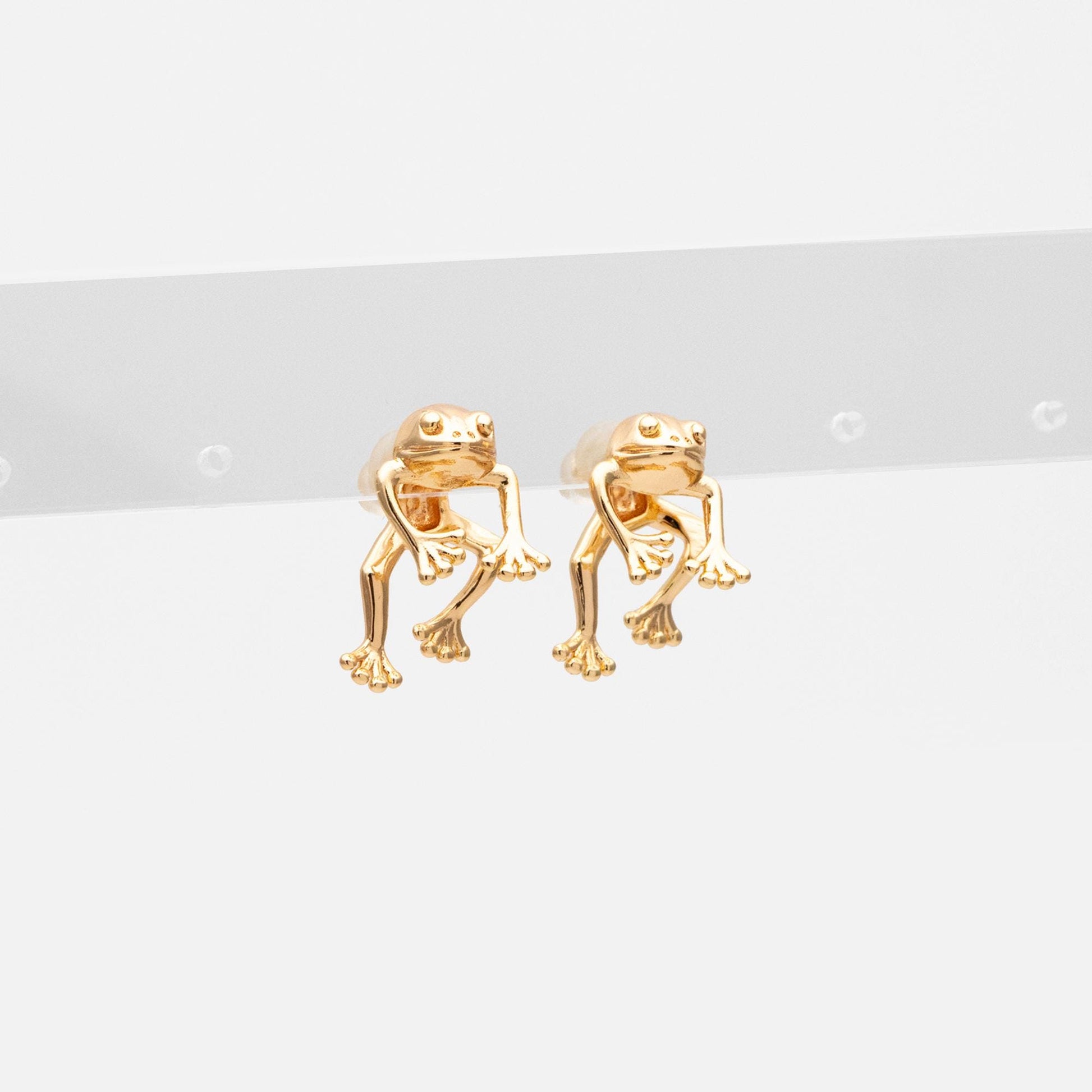 Gold/ Silver Frog Stud Earrings, Two-Piece Animal Ear Jacket, Unique Fun Gifts (GB-4533)