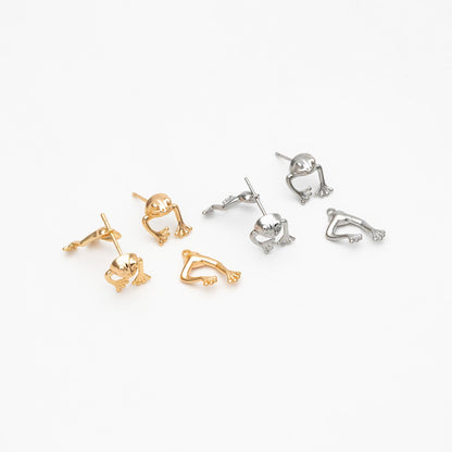 4pcs Gold/ Silver Tone Frog Front Back Earrings, Gold/ Rhodium Plated Brass, Animal Ear Jacket (GB-4533)