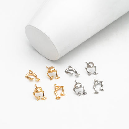 4pcs Gold/ Silver Tone Frog Front Back Earrings, Gold/ Rhodium Plated Brass, Animal Ear Jacket (GB-4533)