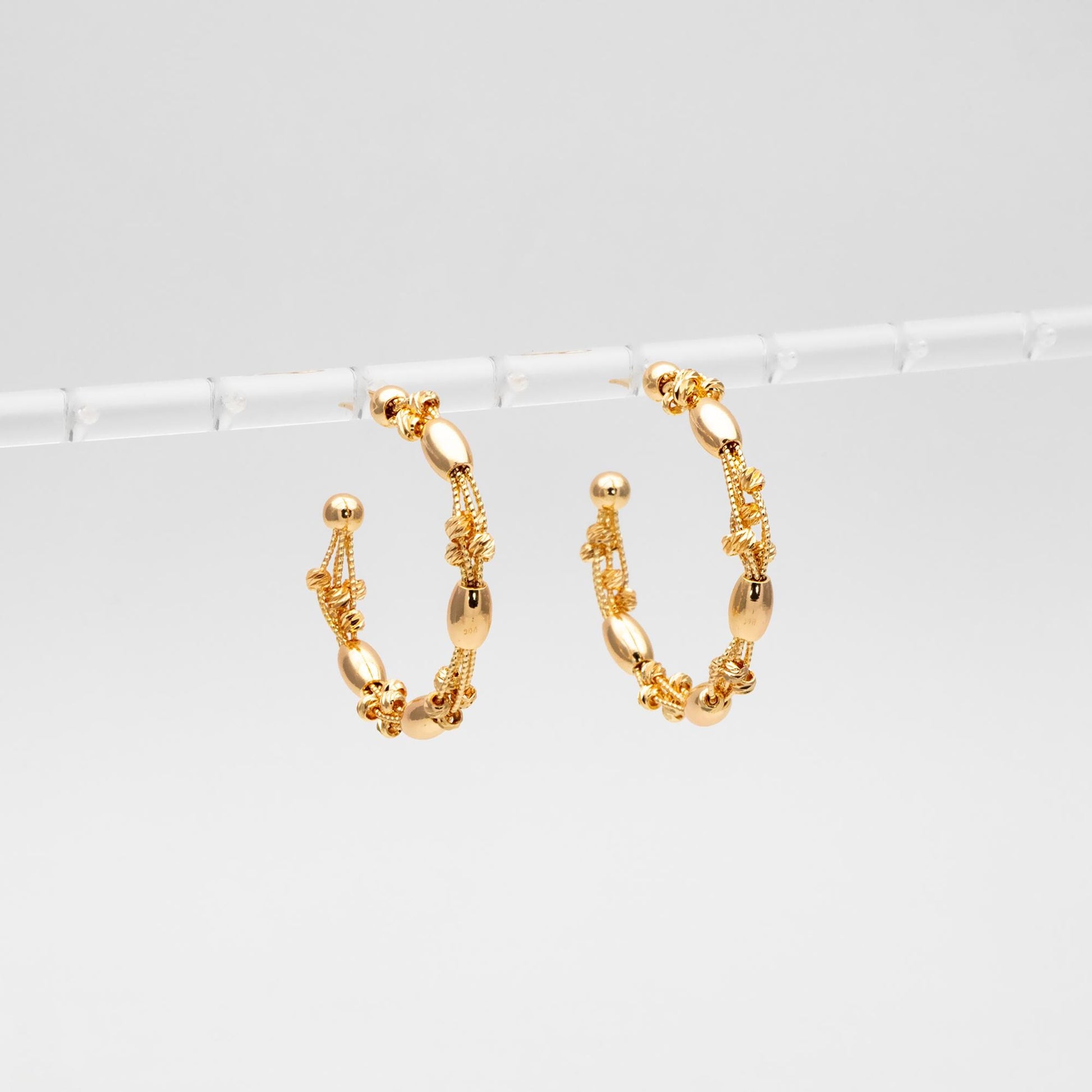 4pcs Gold/ Rhodium Plated Brass Hoop Earrings: Geometric C Shape Studs (GB-4542)