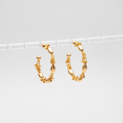 4pcs Gold/ Rhodium Plated Brass Hoop Earrings: Geometric C Shape Studs (GB-4542)