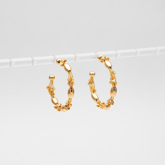 4pcs Gold/ Rhodium Plated Brass Hoop Earrings: Geometric C Shape Studs (GB-4542)