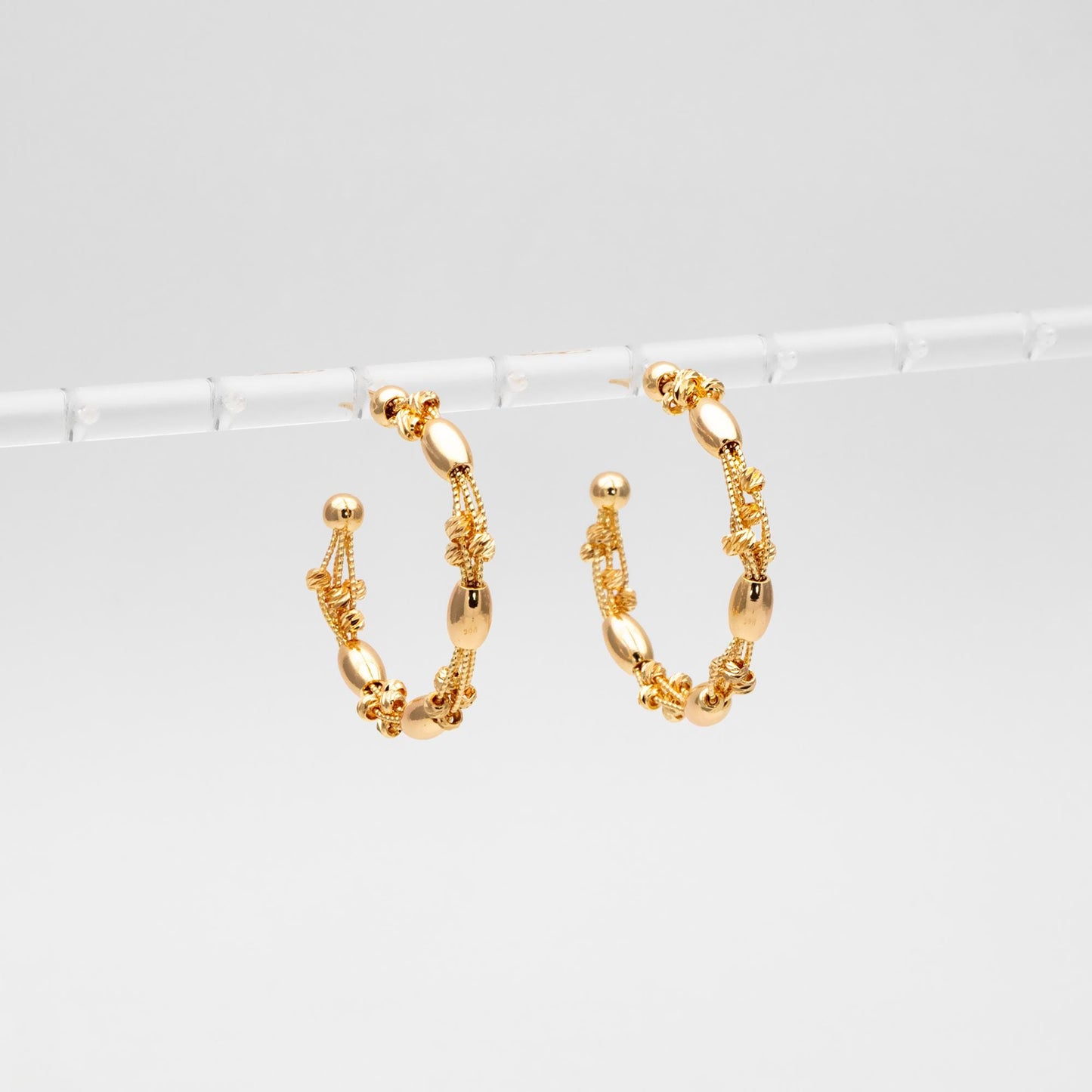 4pcs Gold/ Rhodium Plated Brass Hoop Earrings: Geometric C Shape Studs (GB-4542)
