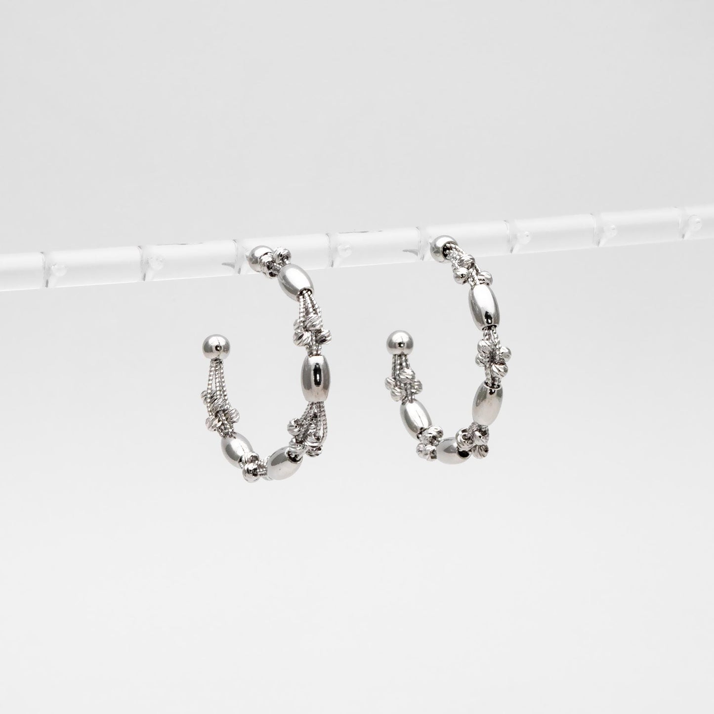 4pcs Gold/ Rhodium Plated Brass Hoop Earrings: Geometric C Shape Studs (GB-4542)