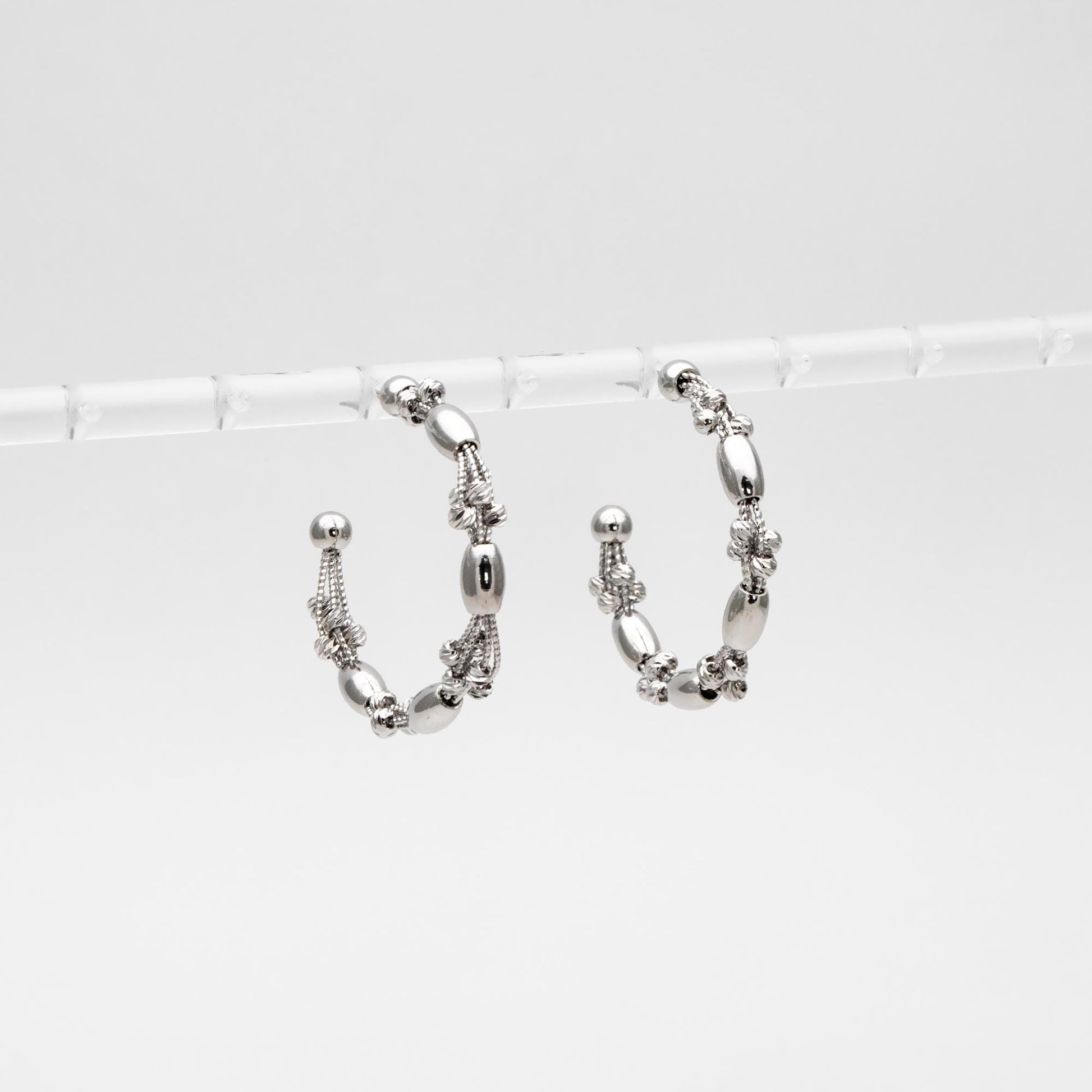 4pcs Gold/ Rhodium Plated Brass Hoop Earrings: Geometric C Shape Studs (GB-4542)