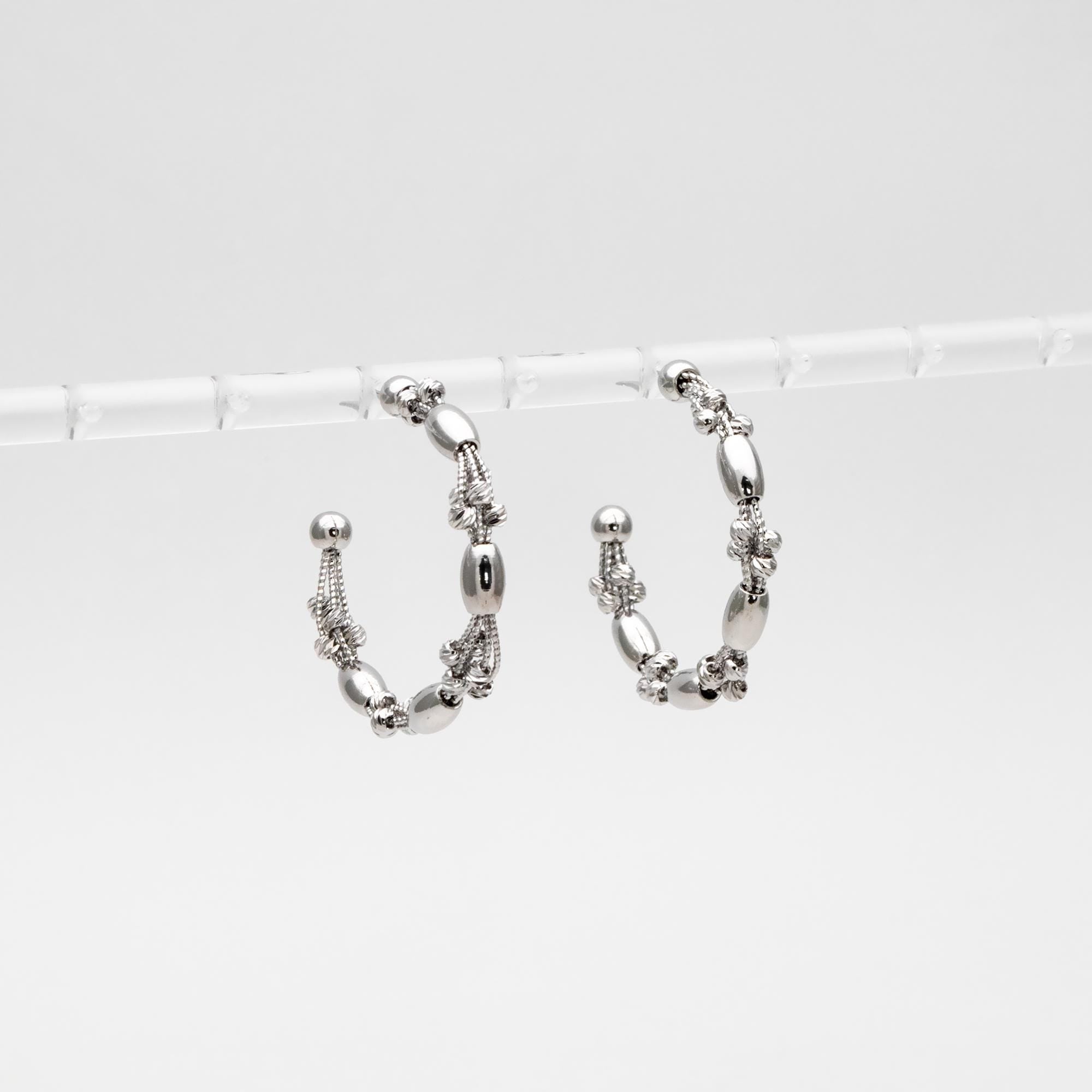 4pcs Gold/ Rhodium Plated Brass Hoop Earrings: Geometric C Shape Studs (GB-4542)