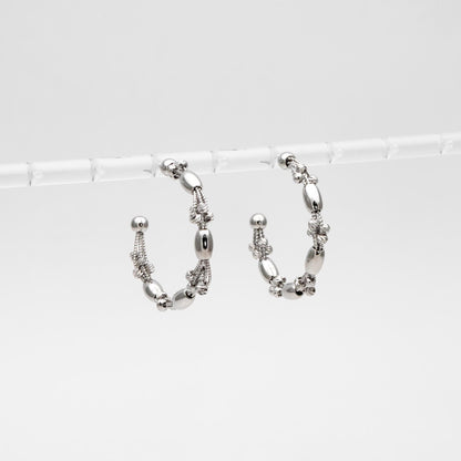 4pcs Gold/ Rhodium Plated Brass Hoop Earrings: Geometric C Shape Studs (GB-4542)