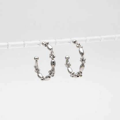 4pcs Gold/ Rhodium Plated Brass Hoop Earrings: Geometric C Shape Studs (GB-4542)