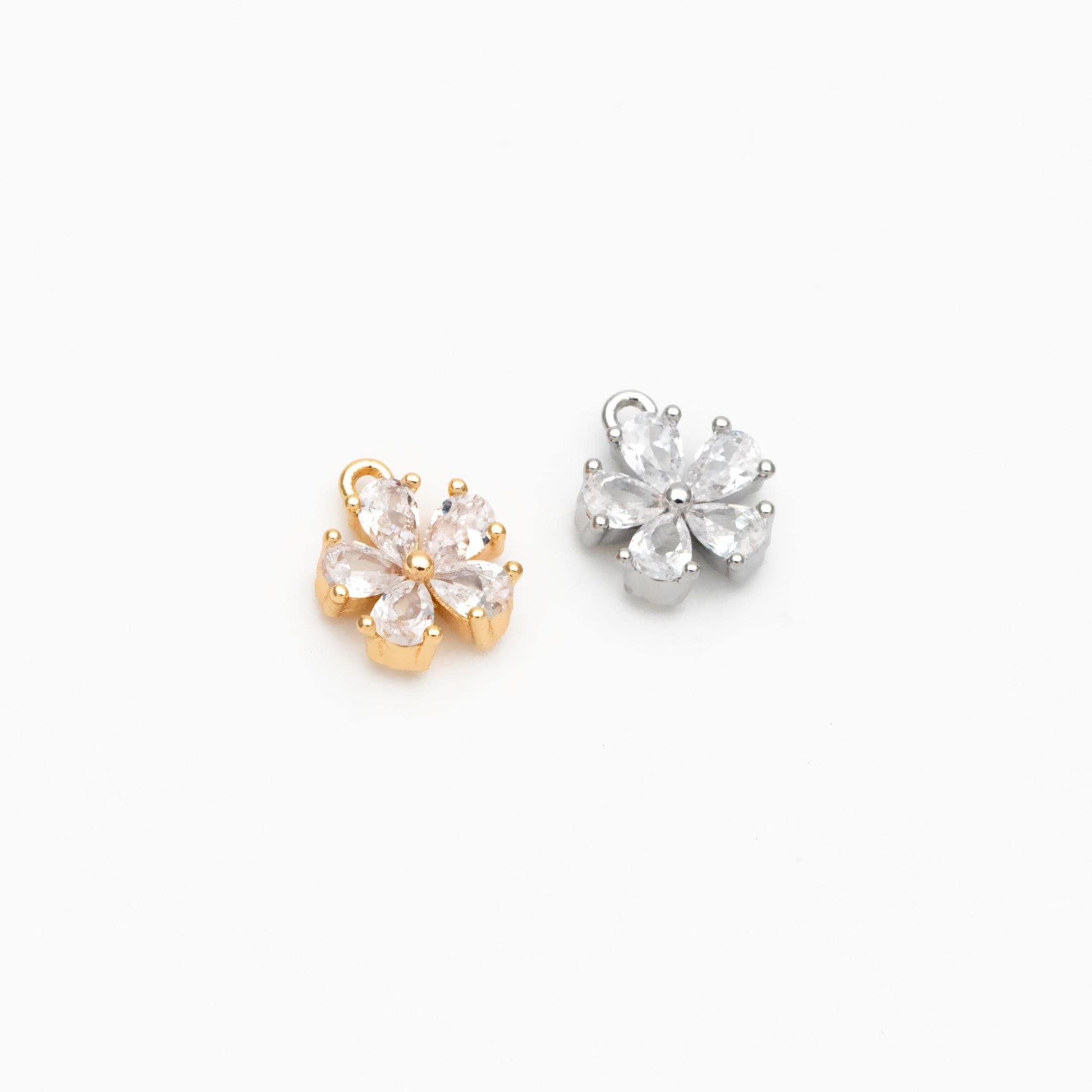 10pcs CZ Pave Gold/ Silver Tone Flower Charms 8x7mm, Real Gold/ Rhodium plated Brass, Dainty Earring Charms (GB-1762-H)