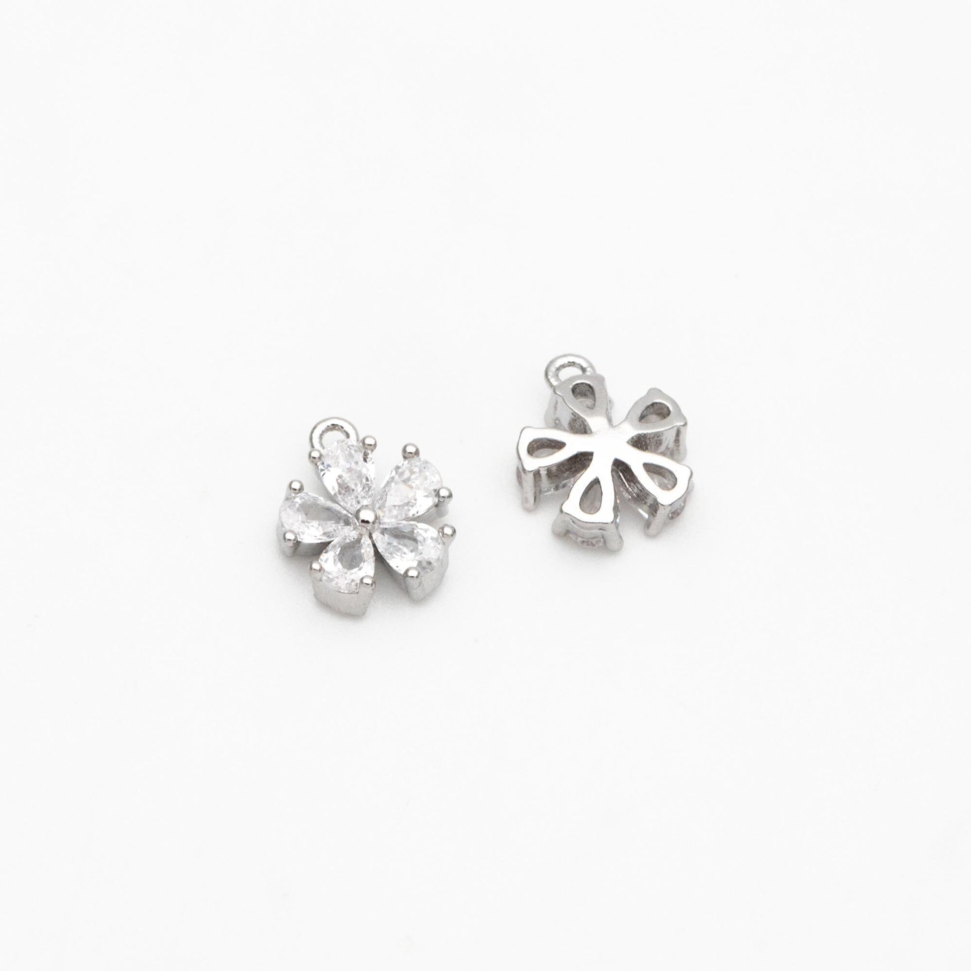 10pcs CZ Pave Gold/ Silver Tone Flower Charms 8x7mm, Real Gold/ Rhodium plated Brass, Dainty Earring Charms (GB-1762-H)
