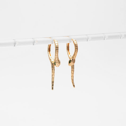 4pcs CZ Pave Gold/ Silver Tone Snake Hoop Earrings, Gold/ Rhodium plated Brass, Serpent Huggie Hoops (GB-4548)