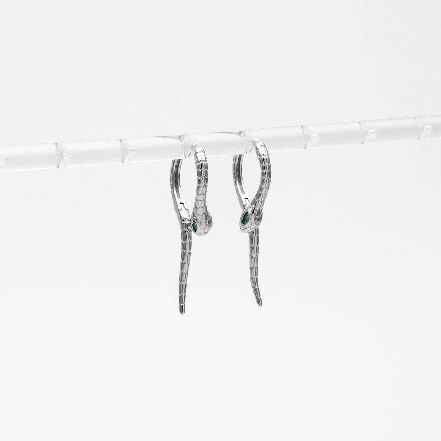 4pcs CZ Pave Gold/ Silver Tone Snake Hoop Earrings, Gold/ Rhodium plated Brass, Serpent Huggie Hoops (GB-4548)