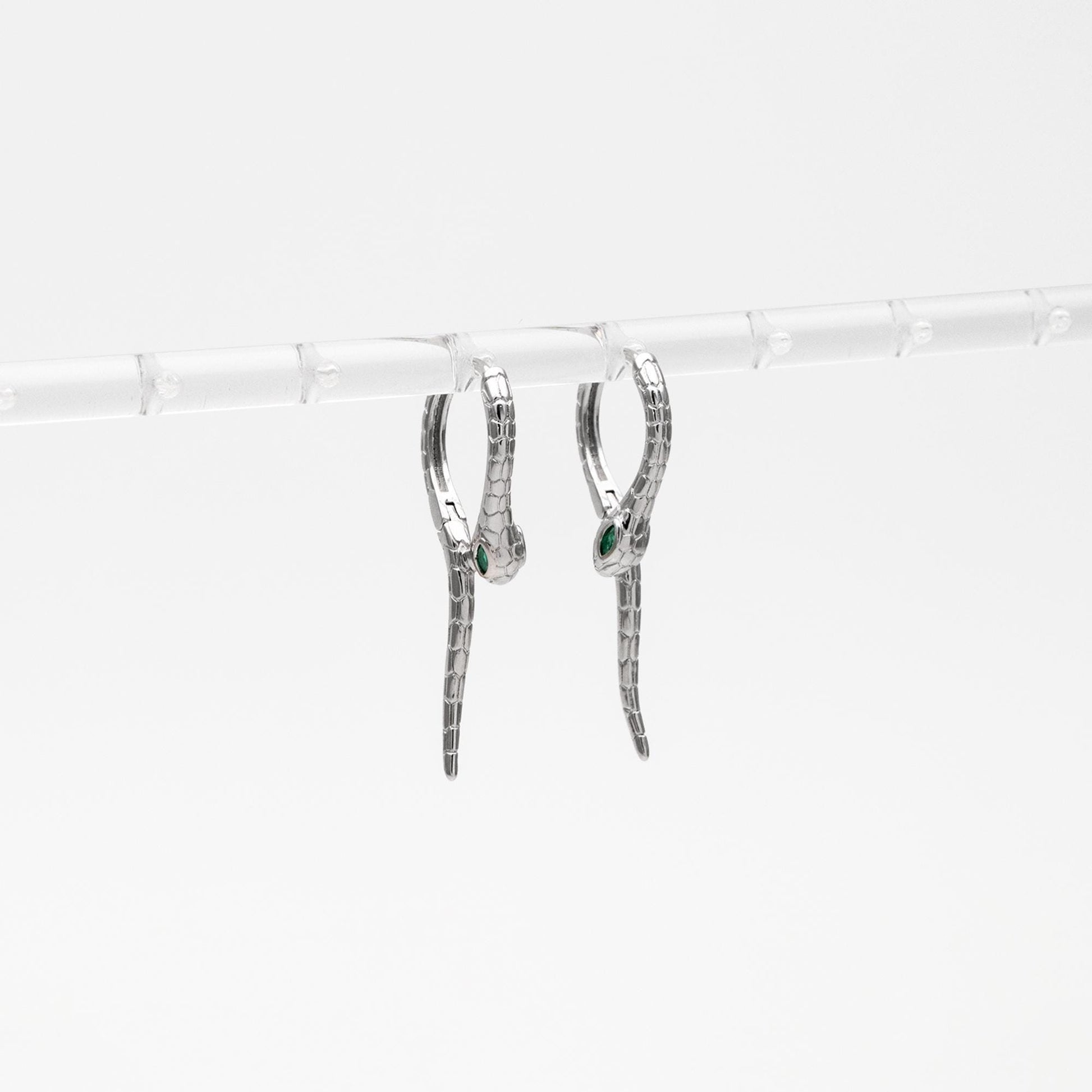 4pcs CZ Pave Gold/ Silver Tone Snake Hoop Earrings, Gold/ Rhodium plated Brass, Serpent Huggie Hoops (GB-4548)