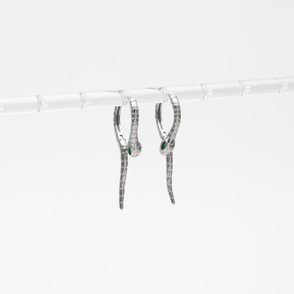 4pcs CZ Pave Gold/ Silver Tone Snake Hoop Earrings, Gold/ Rhodium plated Brass, Serpent Huggie Hoops (GB-4548)