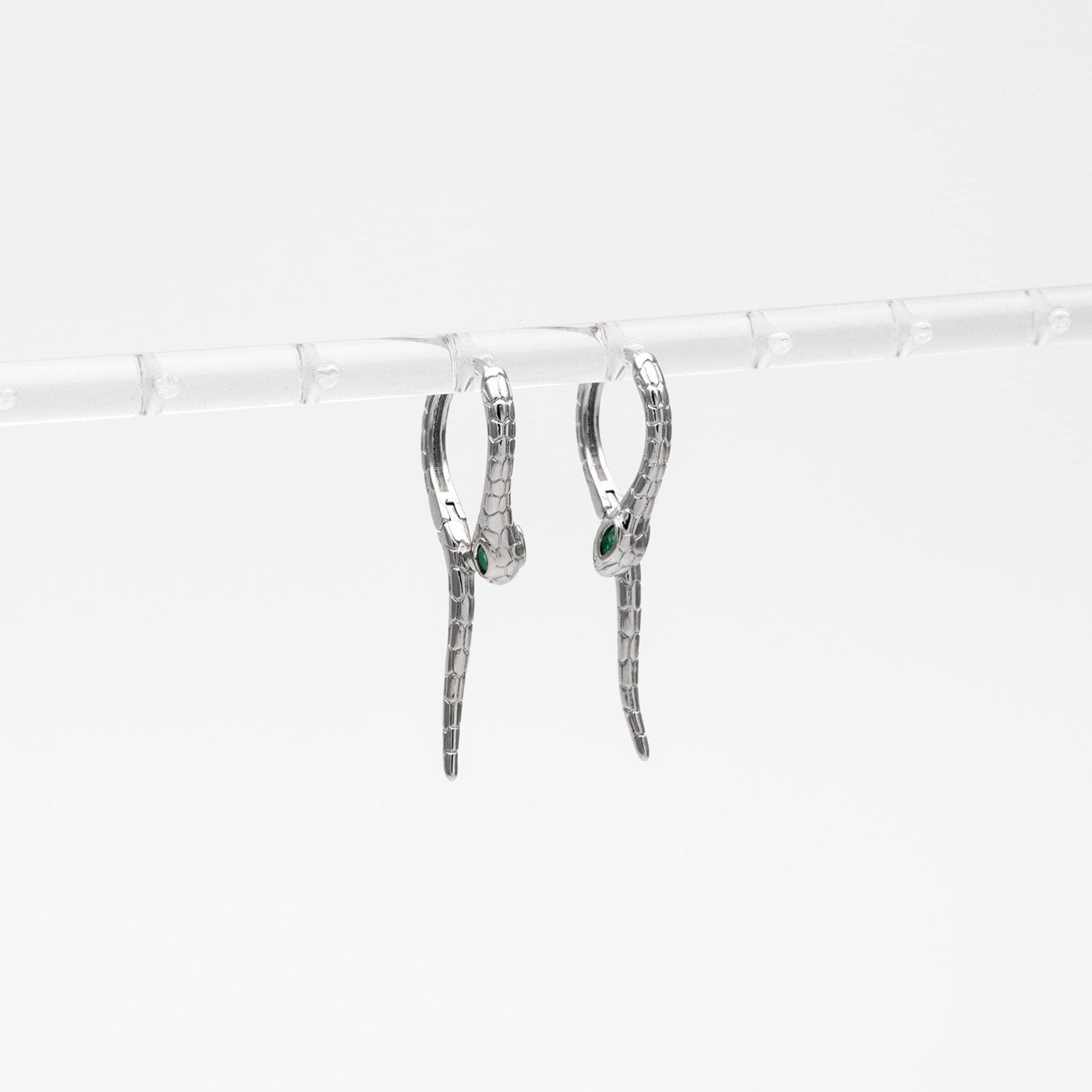 4pcs CZ Pave Gold/ Silver Tone Snake Hoop Earrings, Gold/ Rhodium plated Brass, Serpent Huggie Hoops (GB-4548)