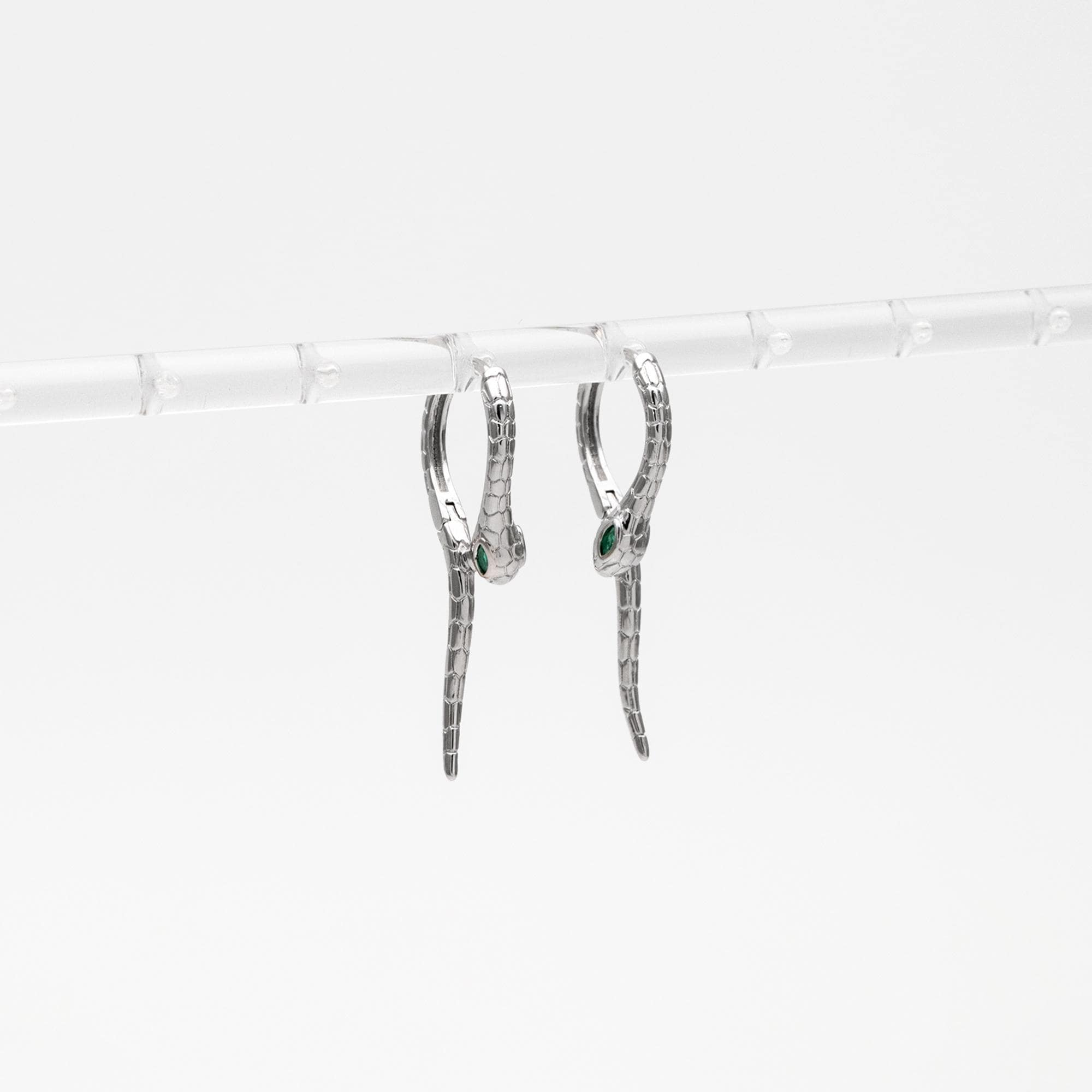 4pcs CZ Pave Gold/ Silver Tone Snake Hoop Earrings, Gold/ Rhodium plated Brass, Serpent Huggie Hoops (GB-4548)