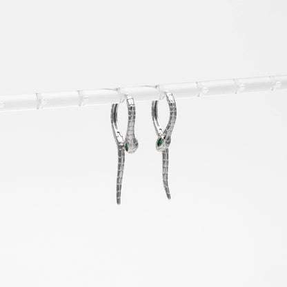 4pcs CZ Pave Gold/ Silver Tone Snake Hoop Earrings, Gold/ Rhodium plated Brass, Serpent Huggie Hoops (GB-4548)