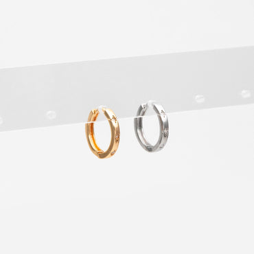 4pcs CZ Pave Gold/ Silver Hoop Earrings, 14mm, 18K Real Gold/ Rhodium plated Brass, Dainty Huggie Earrings, Minimalist Earrings (GB-2815-C)