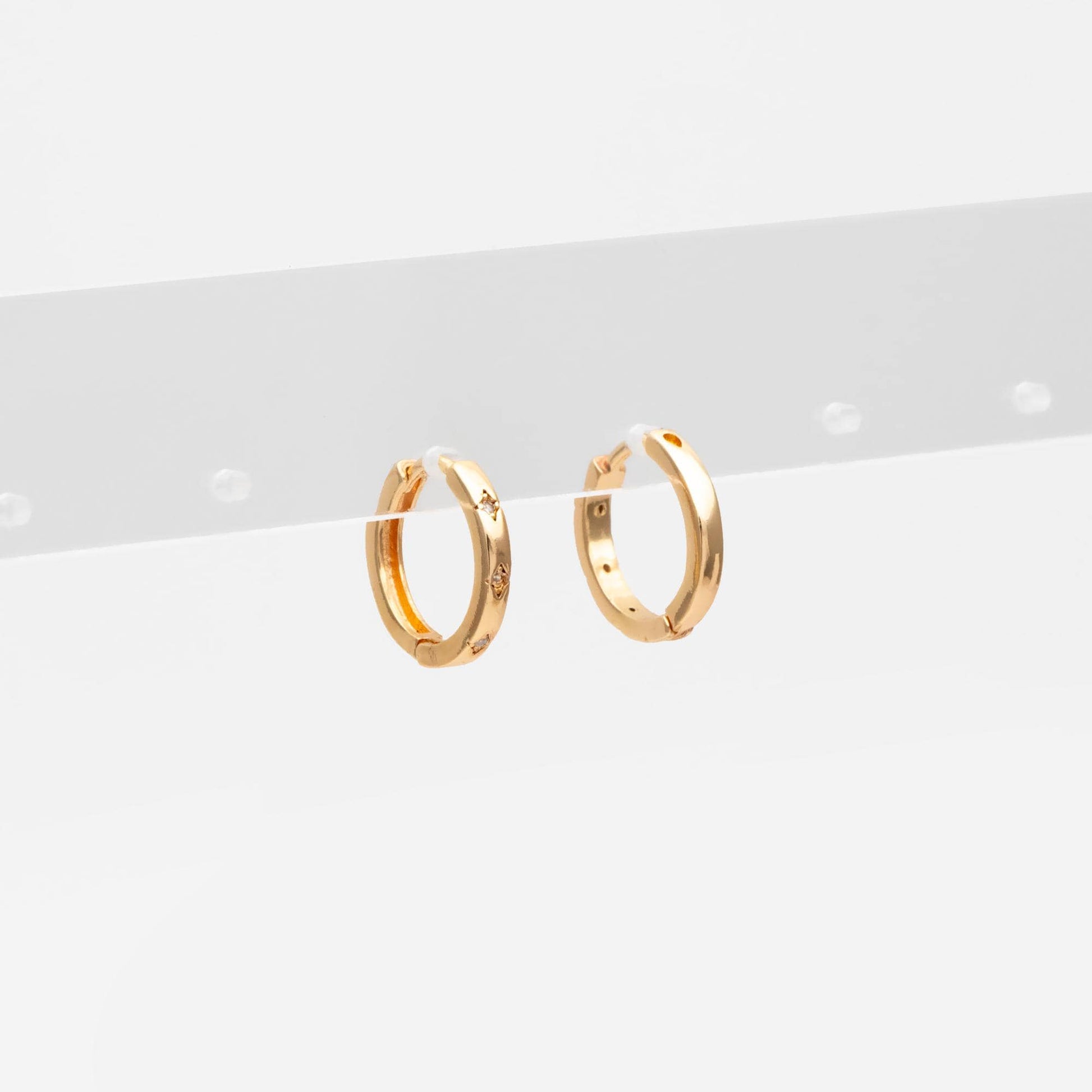 4pcs CZ Pave Gold/ Silver Hoop Earrings, 14mm, 18K Real Gold/ Rhodium plated Brass, Dainty Huggie Earrings, Minimalist Earrings (GB-2815-C)