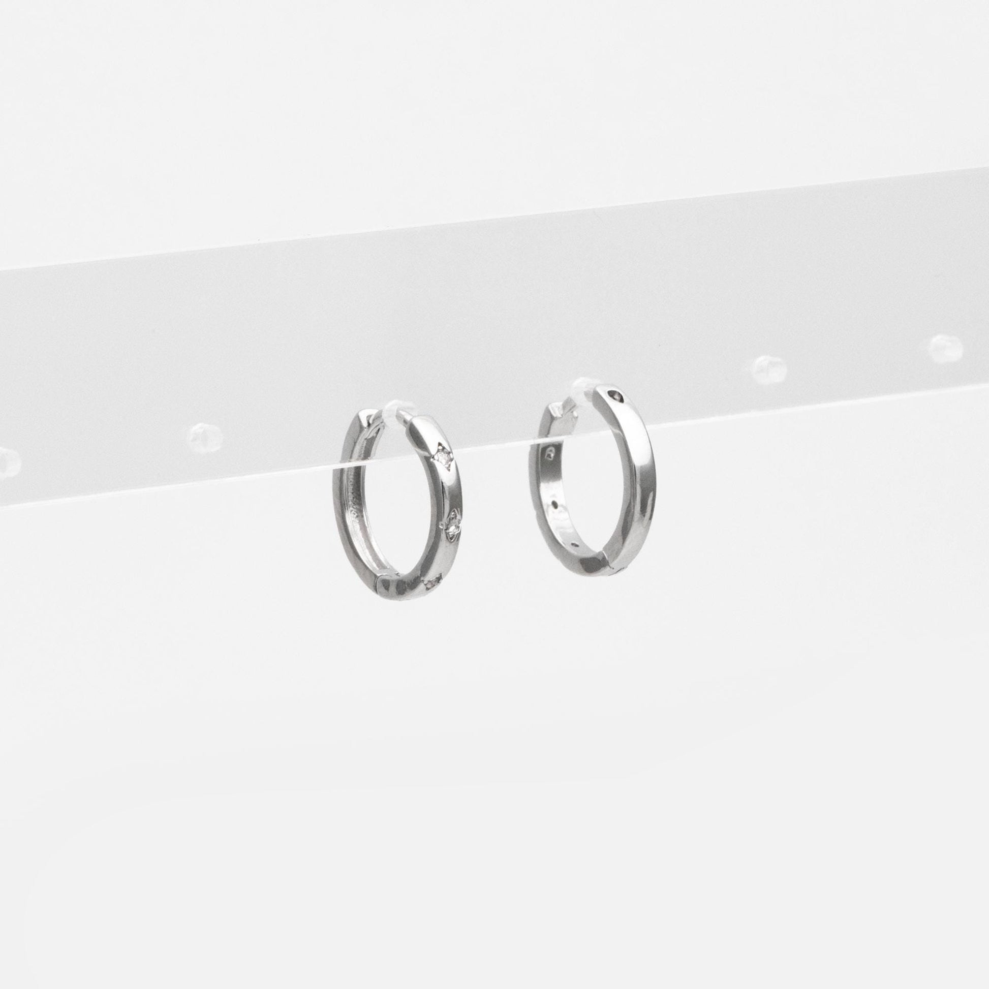 4pcs CZ Pave Gold/ Silver Hoop Earrings, 14mm, 18K Real Gold/ Rhodium plated Brass, Dainty Huggie Earrings, Minimalist Earrings (GB-2815-C)