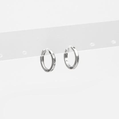 4pcs CZ Pave Gold/ Silver Hoop Earrings, 14mm, 18K Real Gold/ Rhodium plated Brass, Dainty Huggie Earrings, Minimalist Earrings (GB-2815-C)