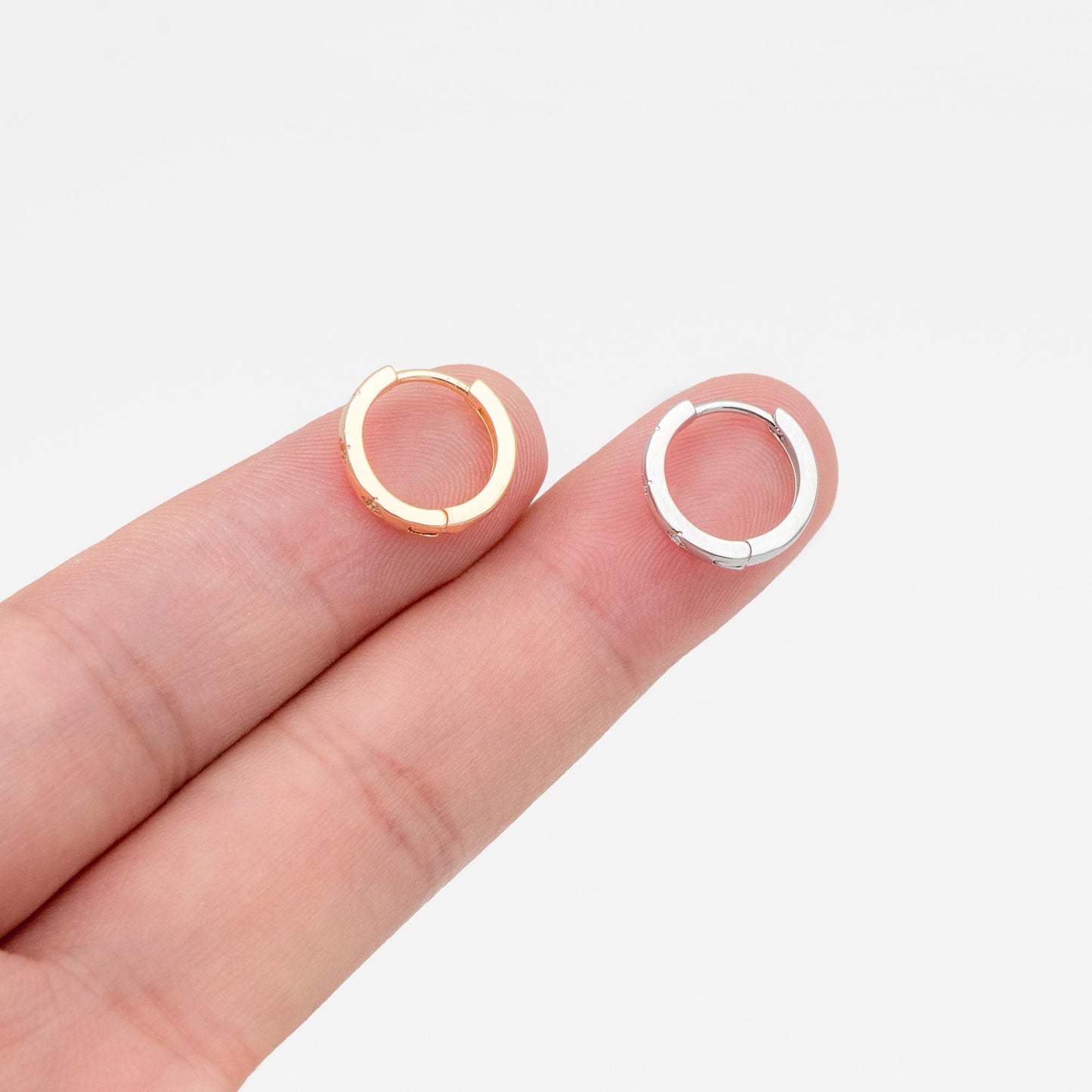 4pcs CZ Pave Gold/ Silver Hoop Earrings, 14mm, 18K Real Gold/ Rhodium plated Brass, Dainty Huggie Earrings, Minimalist Earrings (GB-2815-C)