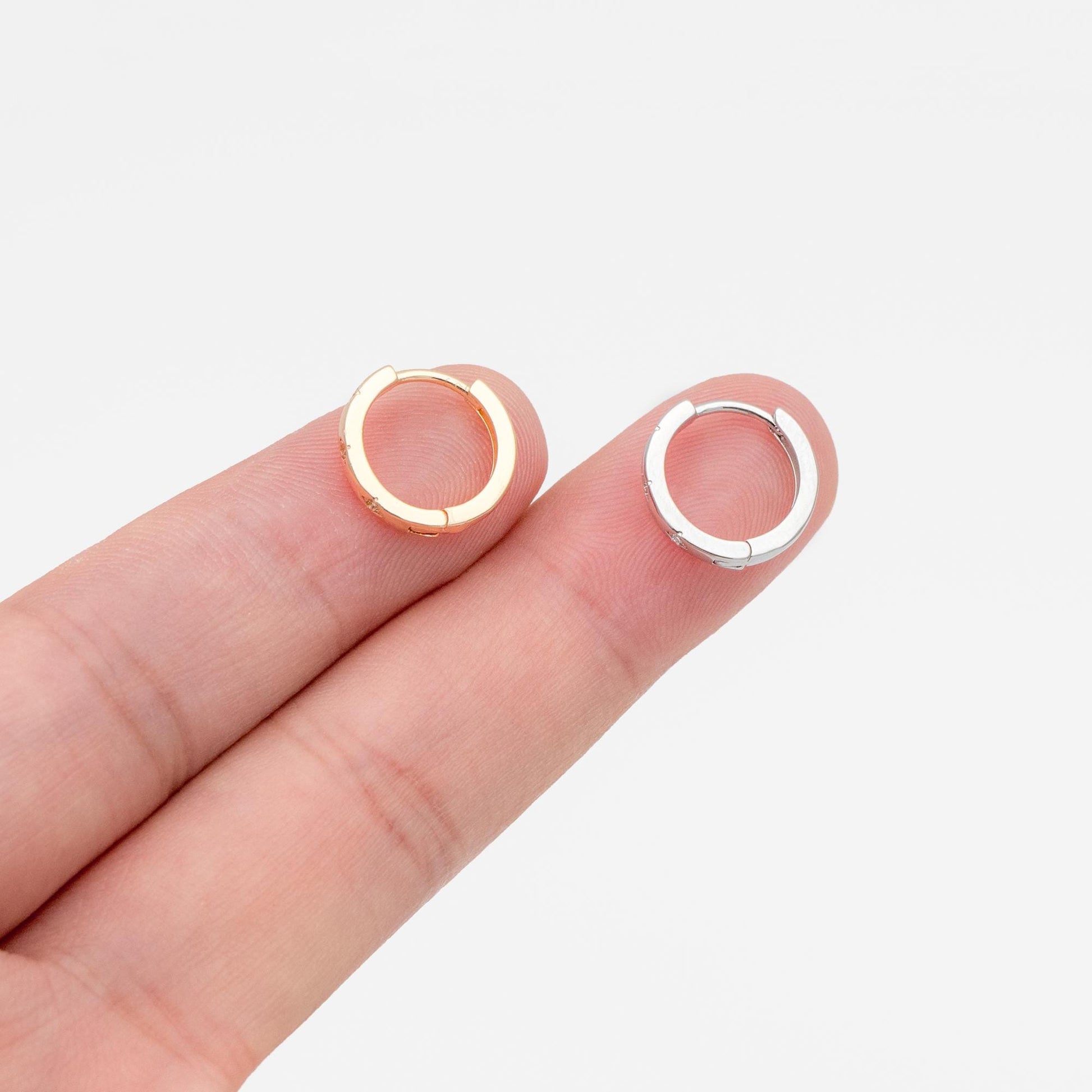 4pcs CZ Pave Gold/ Silver Hoop Earrings, 14mm, 18K Real Gold/ Rhodium plated Brass, Dainty Huggie Earrings, Minimalist Earrings (GB-2815-C)