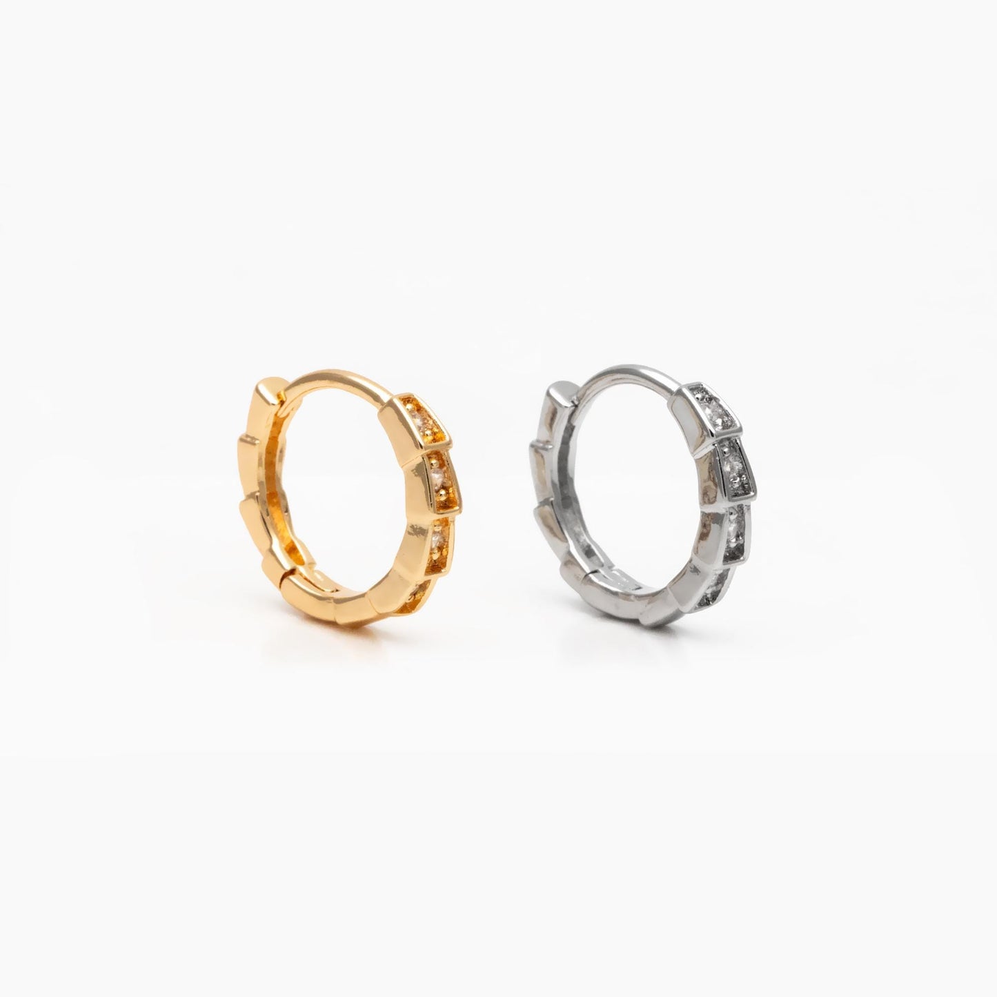 4pcs CZ Pave Gold/ Silver Hoop Earrings, 18K Real Gold/ Rhodium plated Brass, Dainty Huggie Earrings, Minimalist Earrings (GB-3826-C)