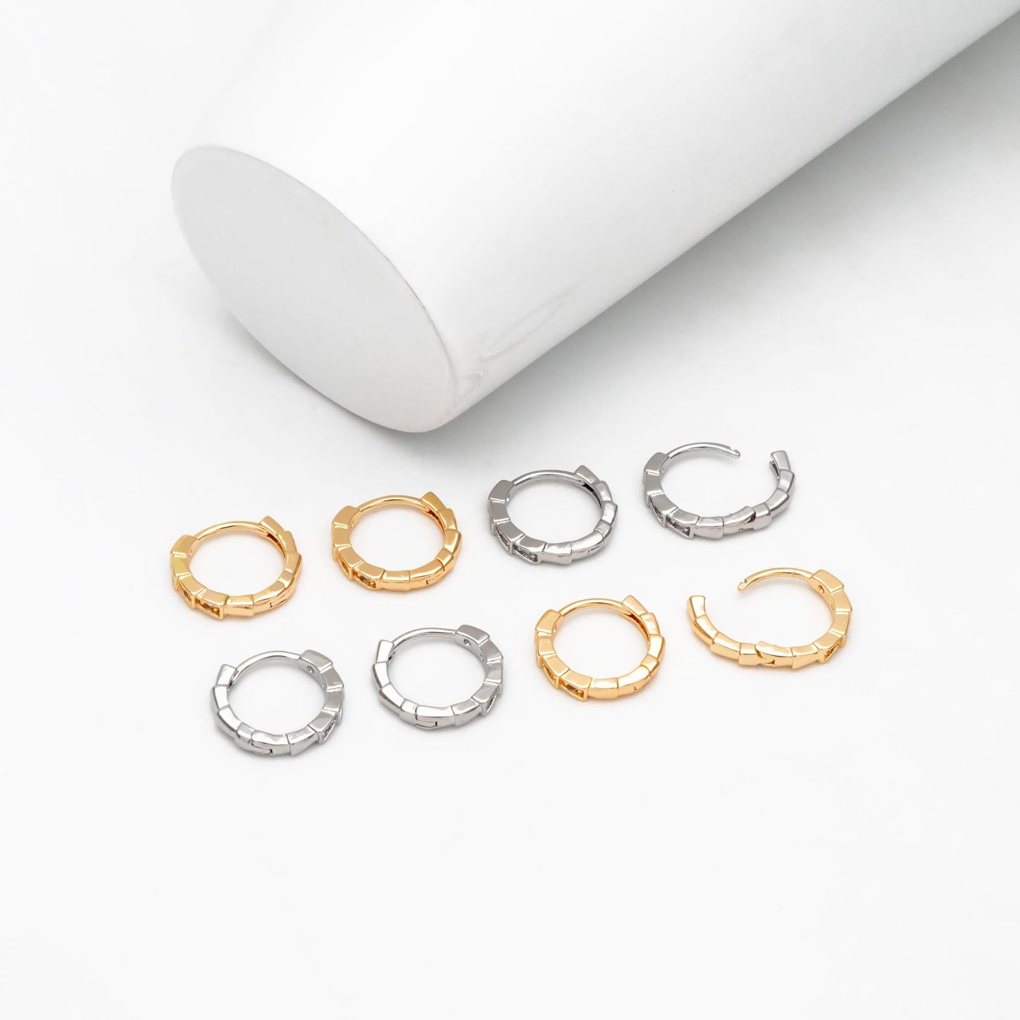 4pcs CZ Pave Gold/ Silver Hoop Earrings, 18K Real Gold/ Rhodium plated Brass, Dainty Huggie Earrings, Minimalist Earrings (GB-3826-C)