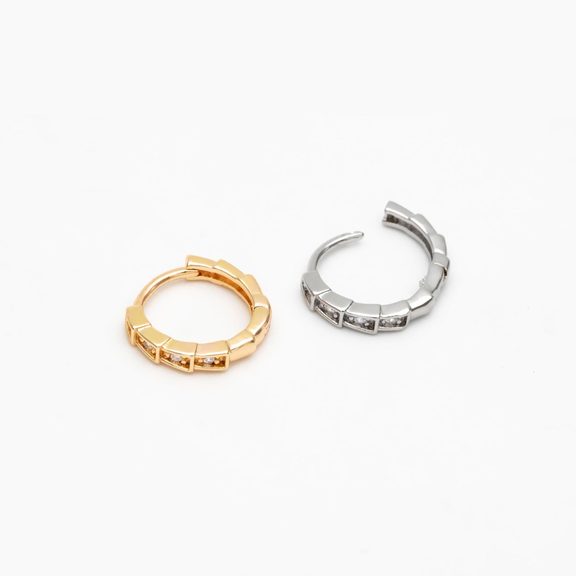 4pcs CZ Pave Gold/ Silver Hoop Earrings, 18K Real Gold/ Rhodium plated Brass, Dainty Huggie Earrings, Minimalist Earrings (GB-3826-C)