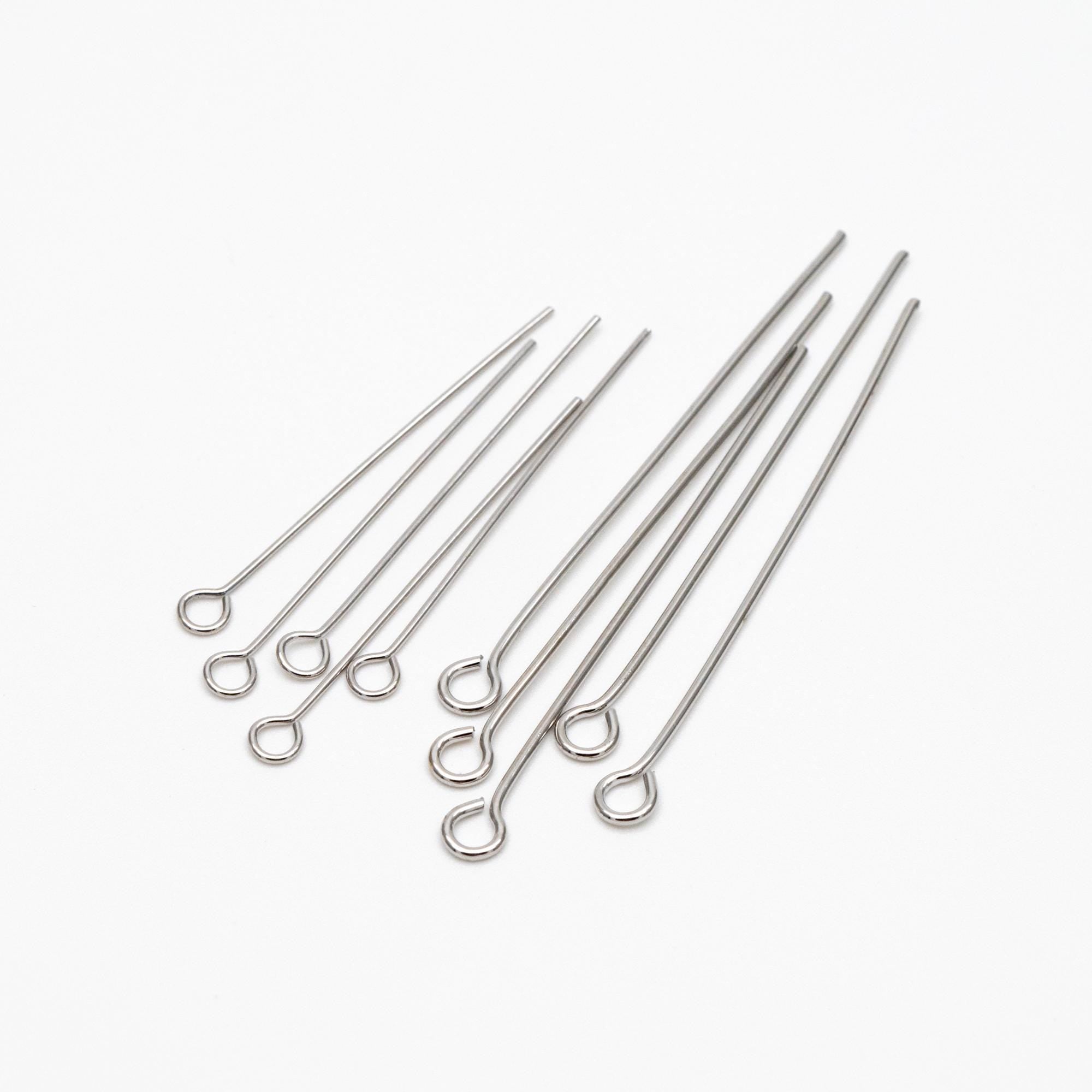 100pcs Gold/ Silver/ Rose Gold Eye Pins, 30x0.5mm (24 Gauge) 40x0.7mm (21 Gauge), Gold/ Rhodium plated Brass Eyepins (GB-026)
