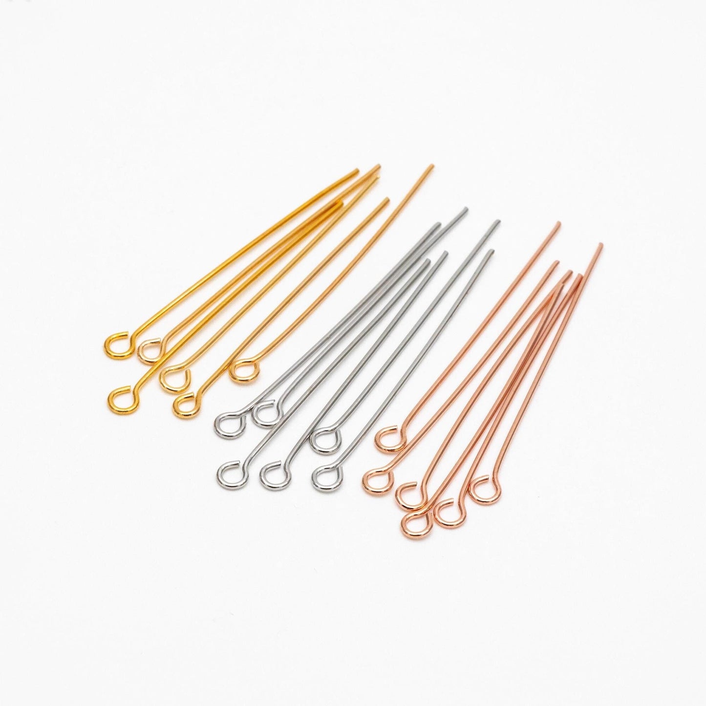 100pcs Gold/ Silver/ Rose Gold Eye Pins, 30x0.5mm (24 Gauge) 40x0.7mm (21 Gauge), Gold/ Rhodium plated Brass Eyepins (GB-026)