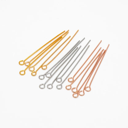 100pcs Gold/ Silver/ Rose Gold Eye Pins, 30x0.5mm (24 Gauge) 40x0.7mm (21 Gauge), Gold/ Rhodium plated Brass Eyepins (GB-026)