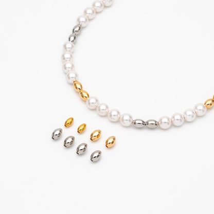 20pcs Gold/ Silver Oval Tube Spacer Beads, Rice Shape Beads, Spacer Beads, Bulk Beads, Jewelry Making Supplies Wholesale (GB-2833)