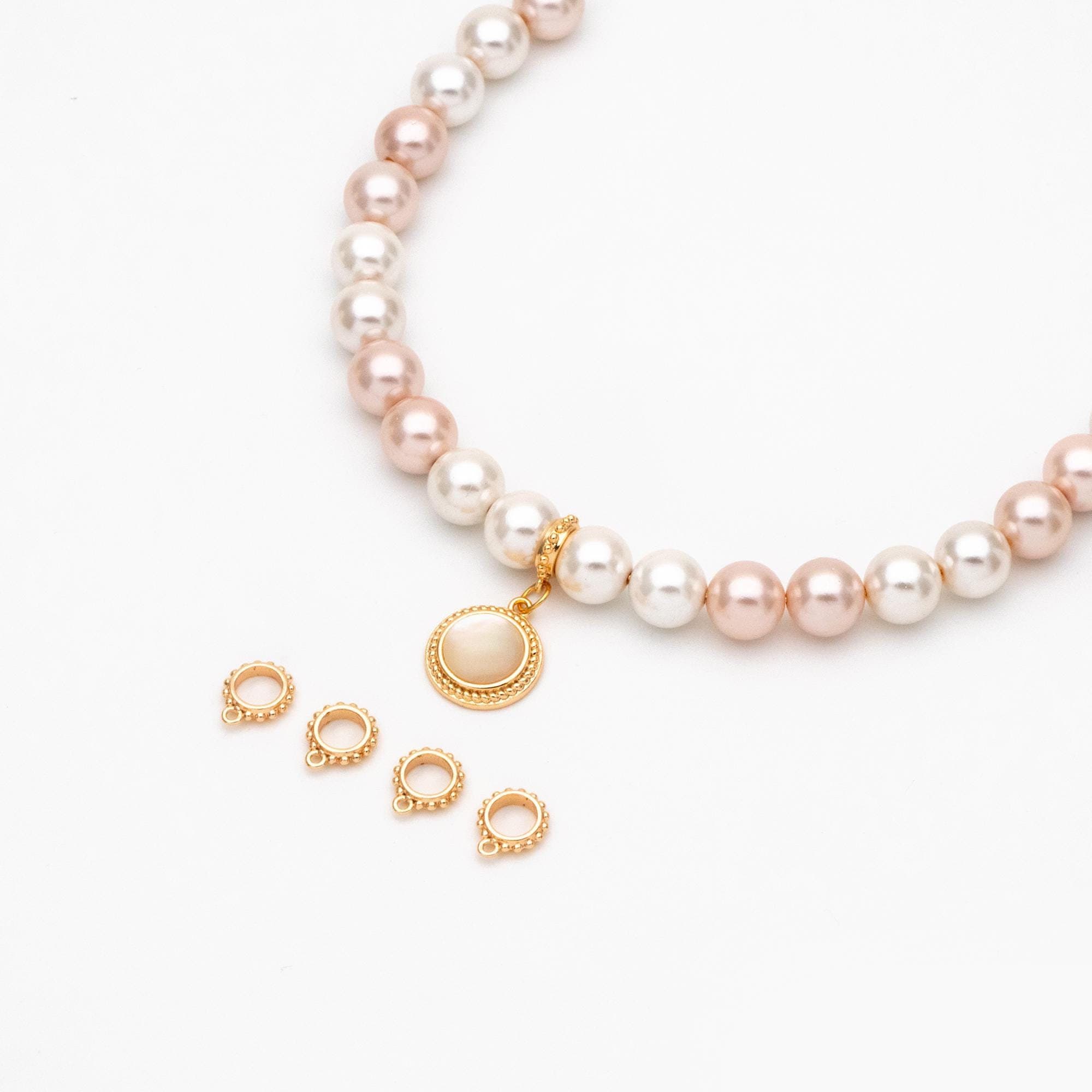 10pcs Gold Bail Beads, Bail Charm Holder Spacer with Loop, Tube Bails, Cord Bails, Slider Bails, Spacer Ring (GB-1328-A)