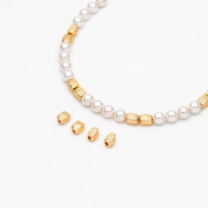 10pcs Gold Hammered Cuboid Spacer Beads, Rectangle Spacer Beads for Jewelry Making (GB-2956-C)