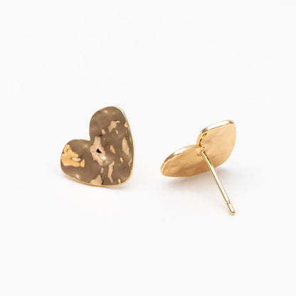 10pcs Gold/ Silver Hammered Heart Earrings, Real Gold/ Rhodium plated Brass, Geometric Earring Studs (GB-4567)