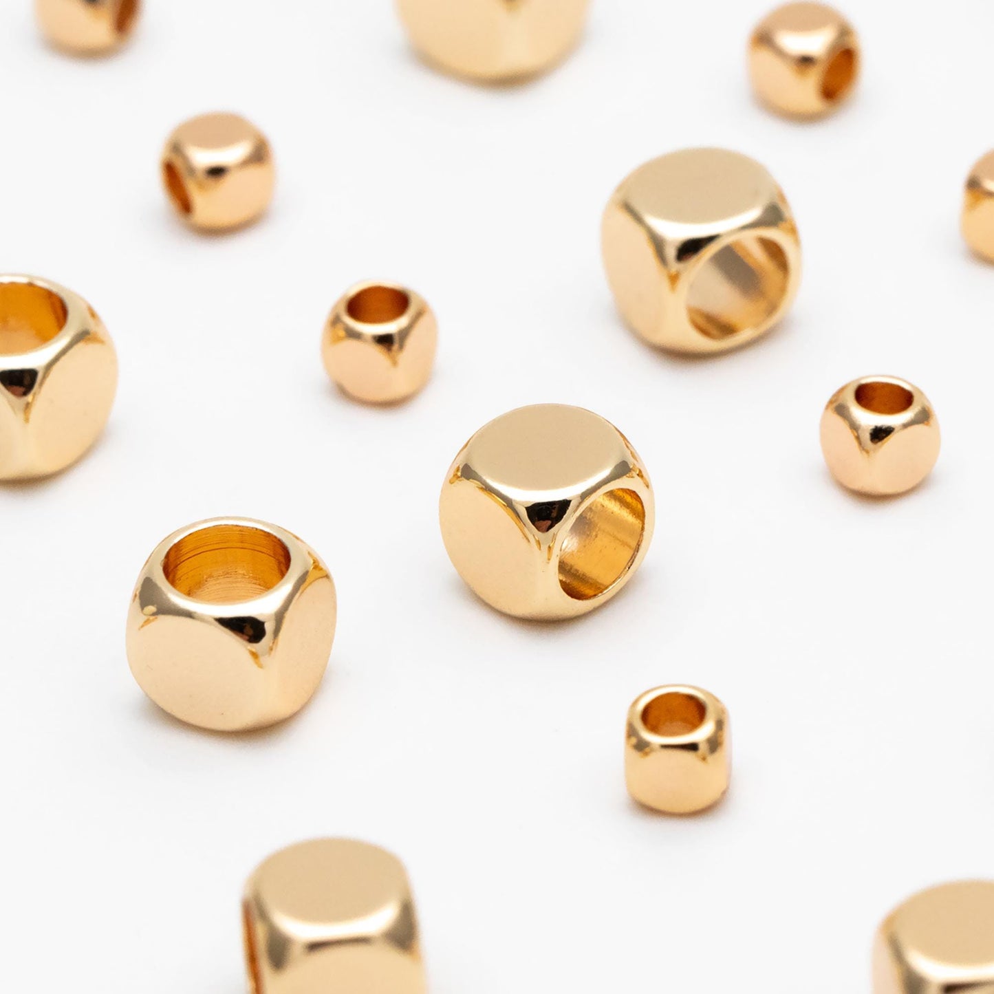 20pcs Gold Cube Spacer Beads 3/5mm, Real Gold plated Brass Faceted Round Beads, Lead Nickel Free (GB-086)