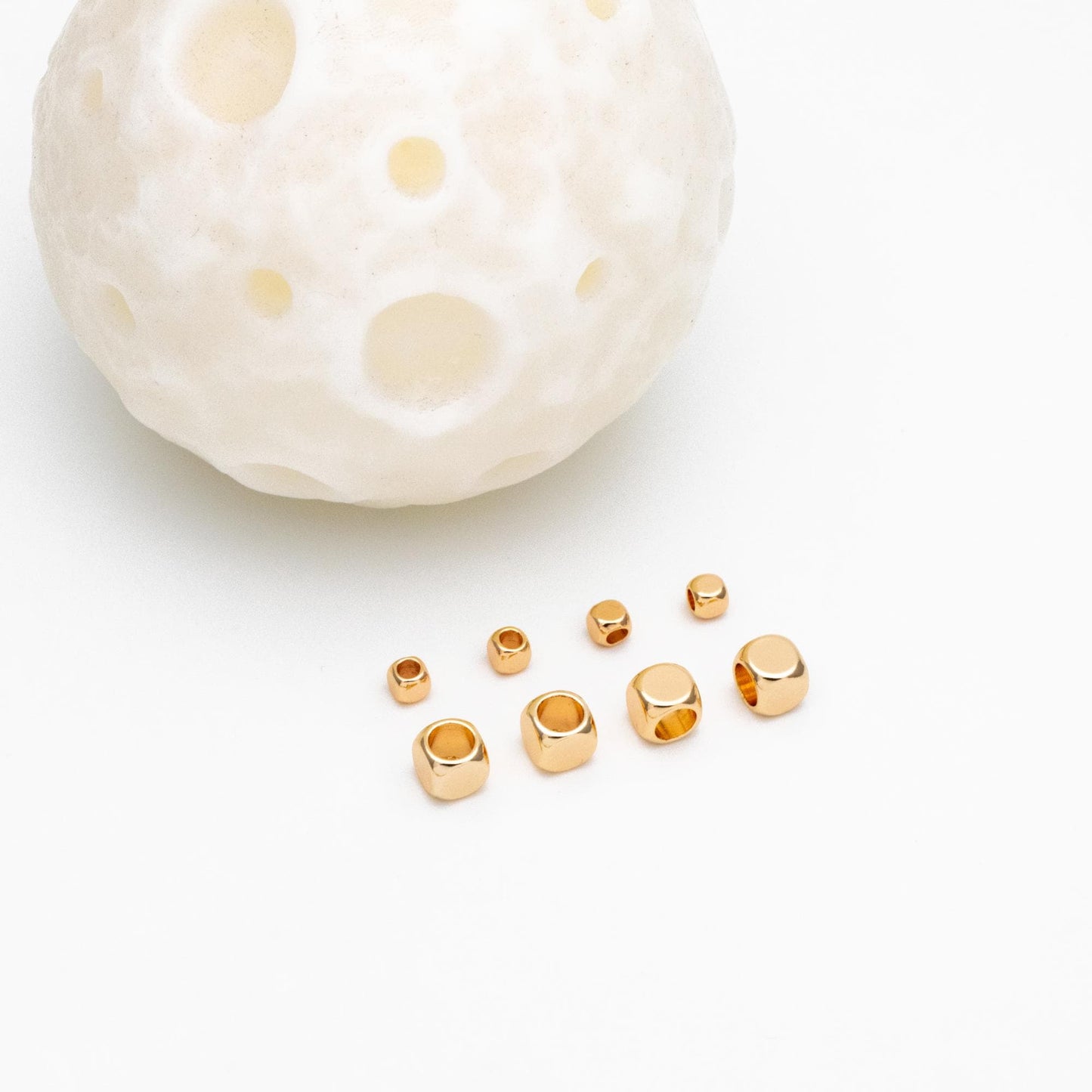 20pcs Gold Cube Spacer Beads 3/5mm, Real Gold plated Brass Faceted Round Beads, Lead Nickel Free (GB-086)