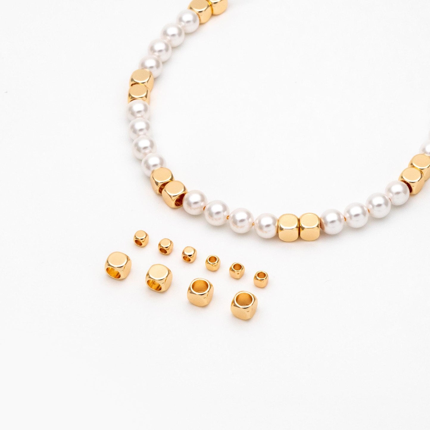 20pcs Gold Cube Spacer Beads 3/5mm, Real Gold plated Brass Faceted Round Beads, Lead Nickel Free (GB-086)