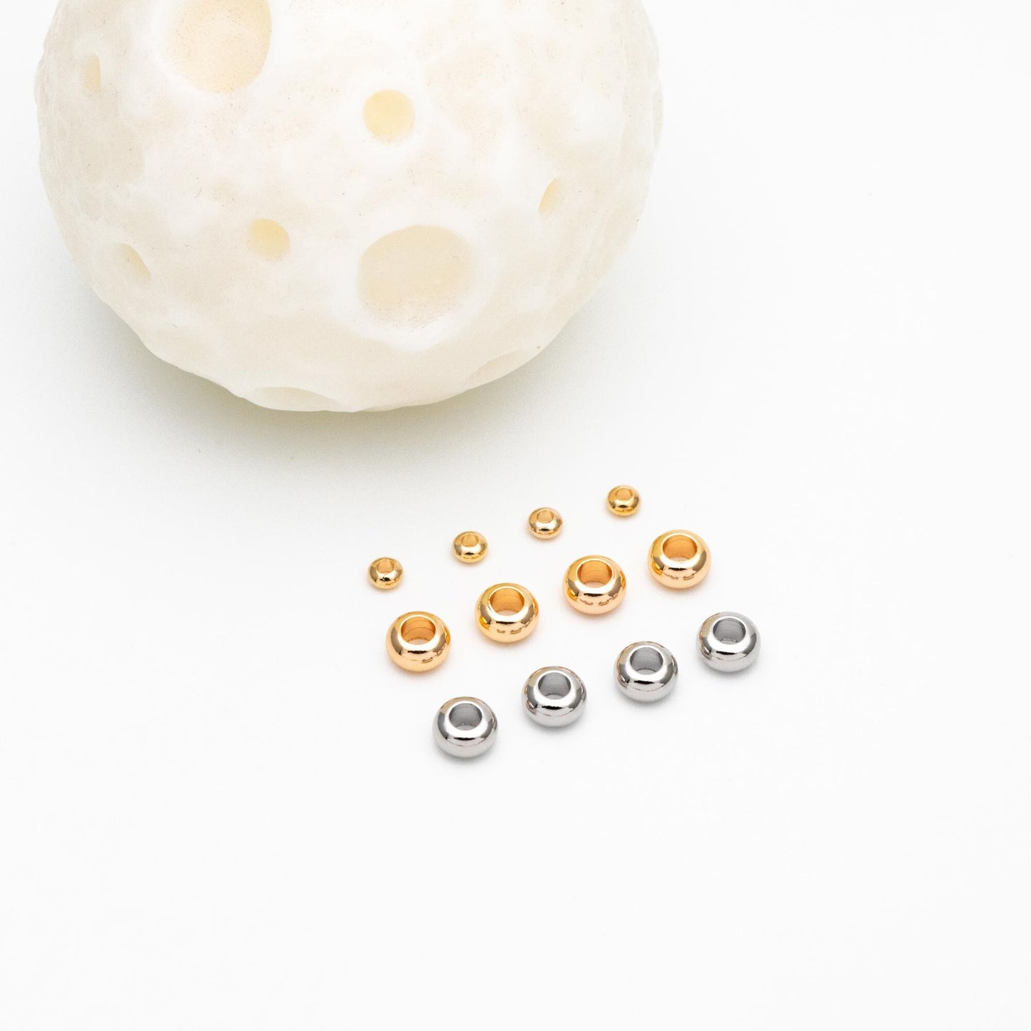 20pcs Gold/ Silver Rondelle Spacer Beads 3.5/ 6mm, Gold/ Rhodium plated Brass Large Hole Saucer Beads (GB-239)