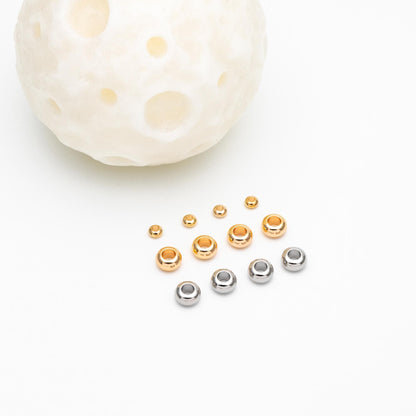 20pcs Gold/ Silver Rondelle Spacer Beads 3.5/ 6mm, Gold/ Rhodium plated Brass Large Hole Saucer Beads (GB-239)