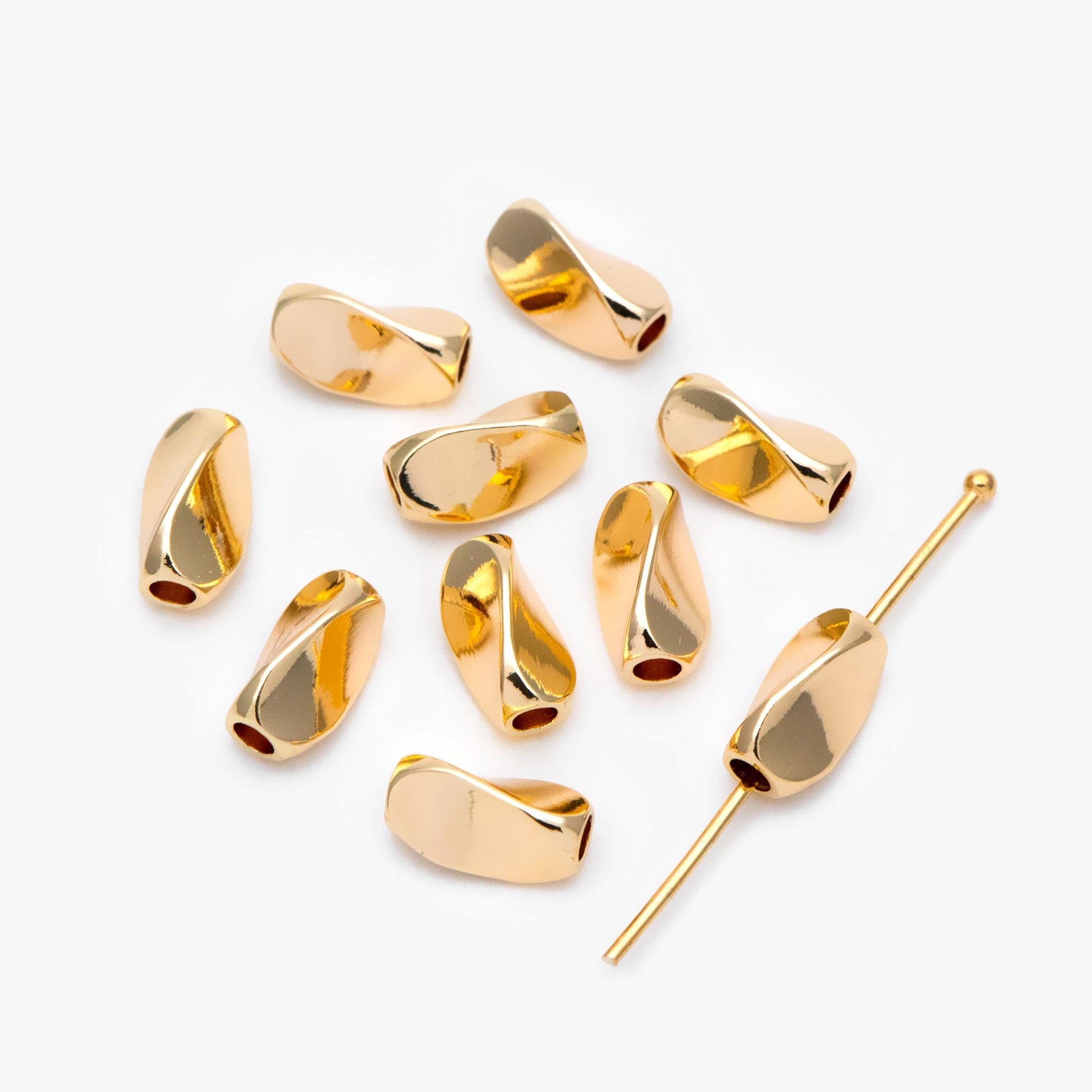 10pcs Gold Tube Beads 8x4.5mm, Real Gold plated Brass Tube Spacer Beads (GB-1393)