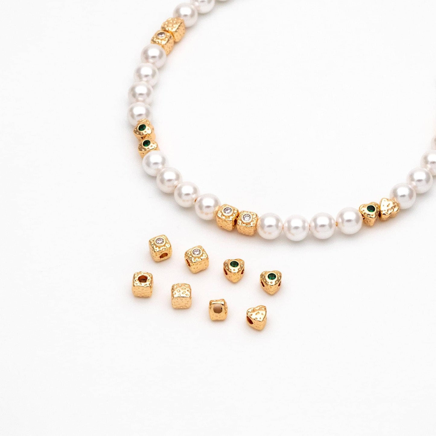 10pcs CZ pave Gold Cube/ Heart Beads 5mm, 18K Gold plated Brass Spacer Beads, Jewelry Making, Diy Material, Jewelry Supplies (GB-2956-A)