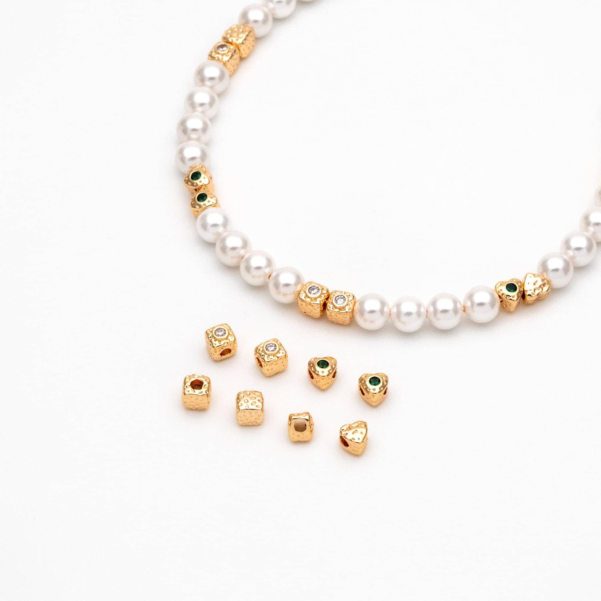 10pcs CZ pave Gold Cube/ Heart Beads 5mm, 18K Gold plated Brass Spacer Beads, Jewelry Making, Diy Material, Jewelry Supplies (GB-2956-A)