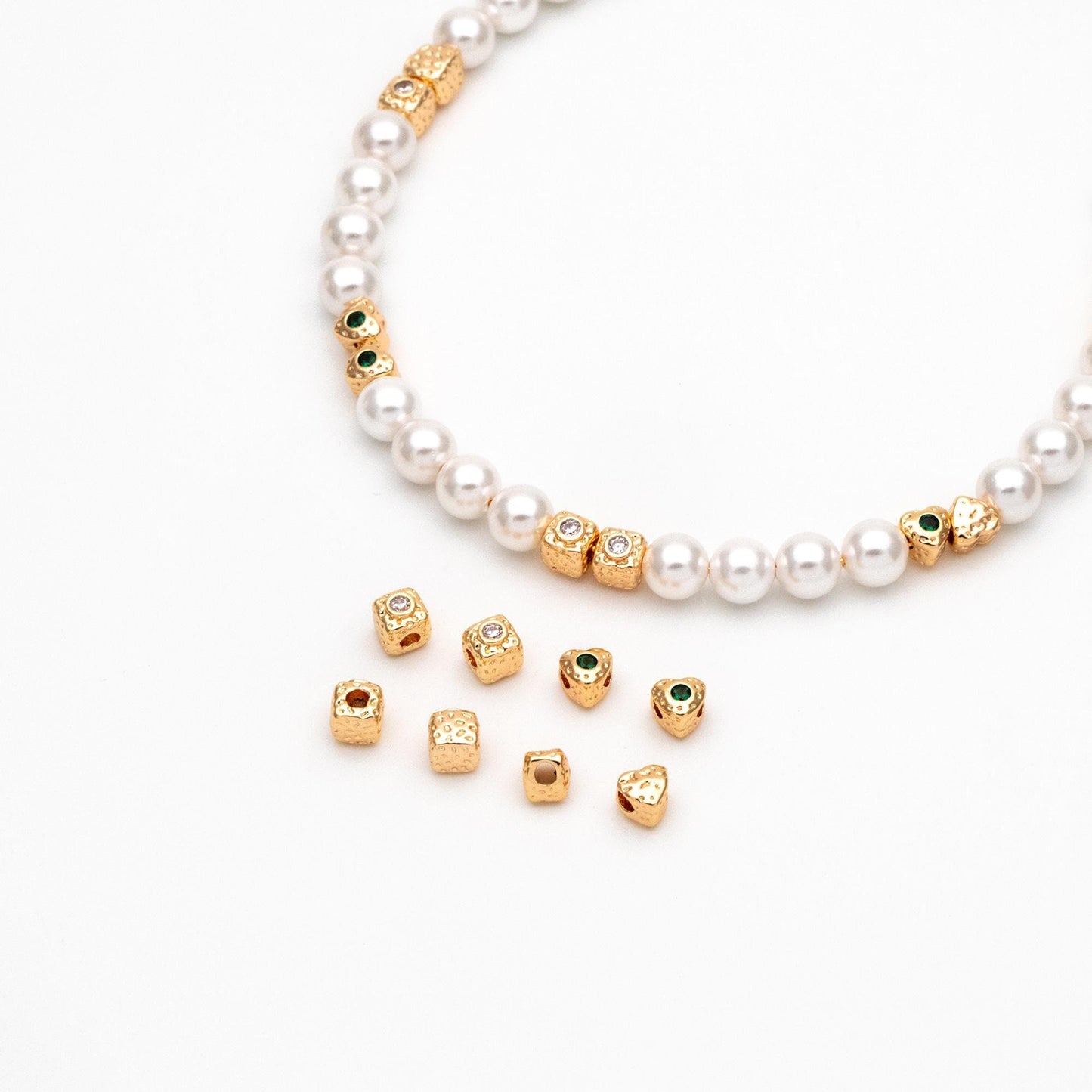 10pcs CZ pave Gold Cube/ Heart Beads 5mm, 18K Gold plated Brass Spacer Beads, Jewelry Making, Diy Material, Jewelry Supplies (GB-2956-A)