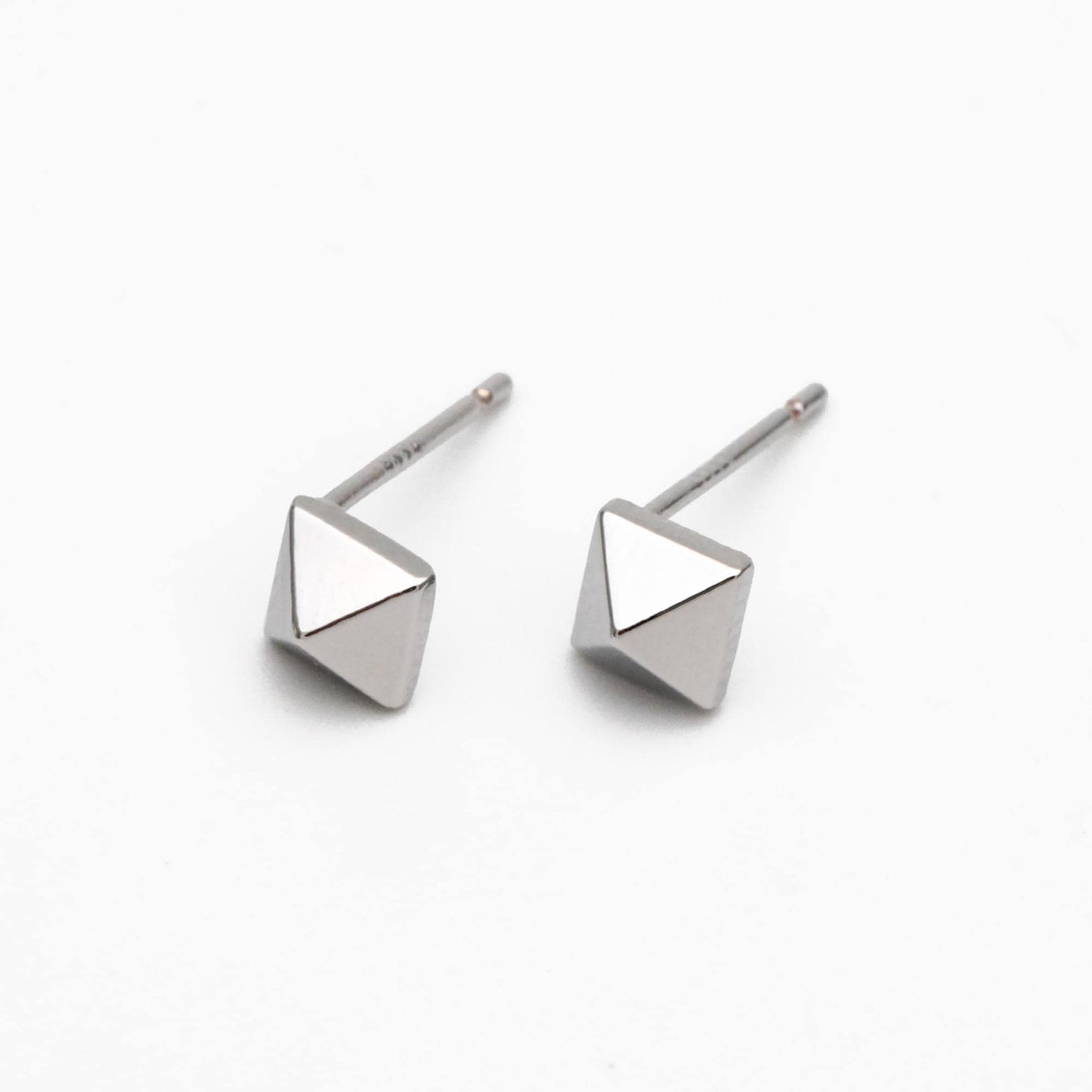 10pcs Gold/ Silver Tone Pyramid Earrings, Real Gold/ Rhodium Plated Brass Geometric Earring Studs (GB-4569)