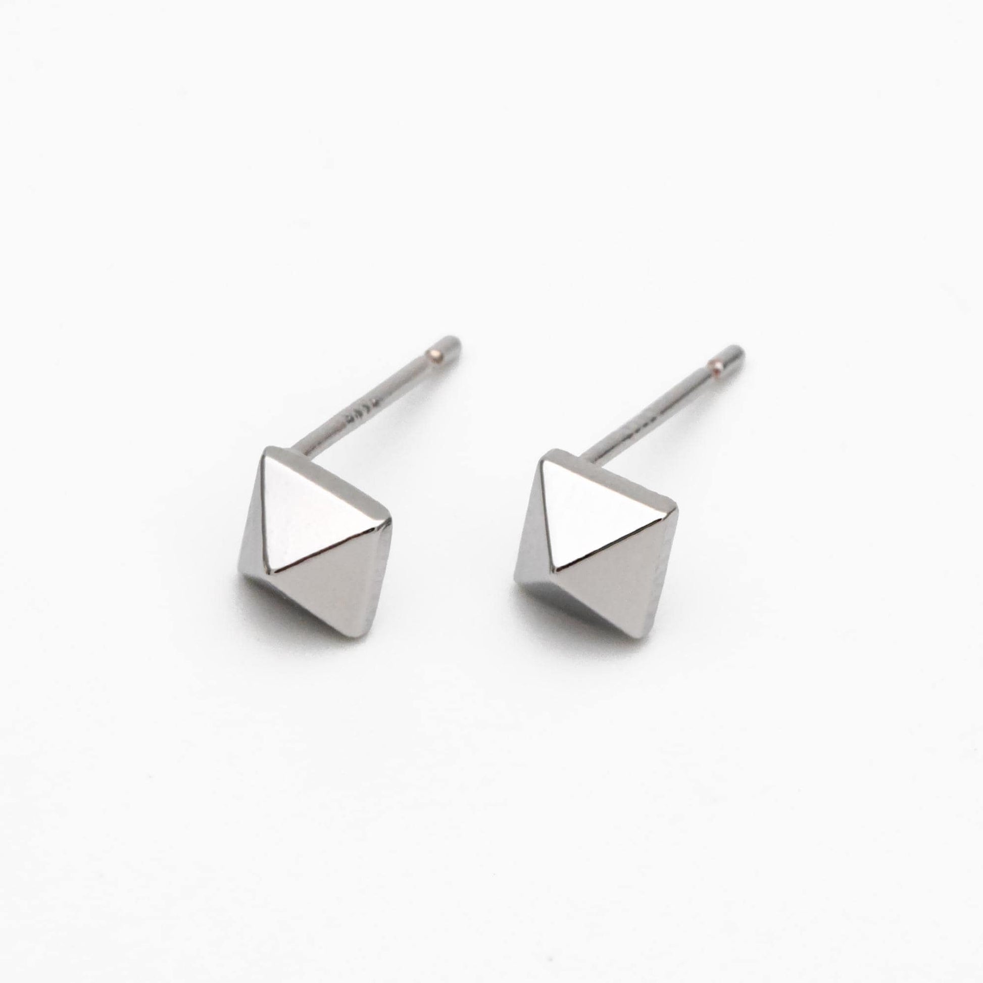 10pcs Gold/ Silver Tone Pyramid Earrings, Real Gold/ Rhodium Plated Brass Geometric Earring Studs (GB-4569)